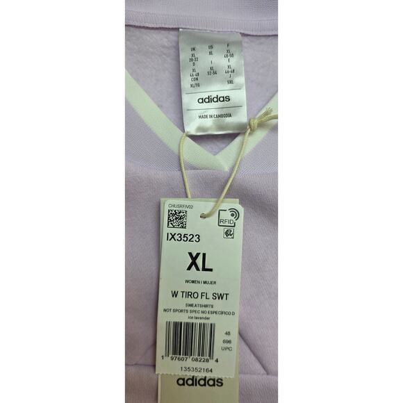 NEW Adidas Tiro Cut 3 Stripes Womens XL Fleece Sweatshirt Ice Lavender Purple - Picture 3 of 7